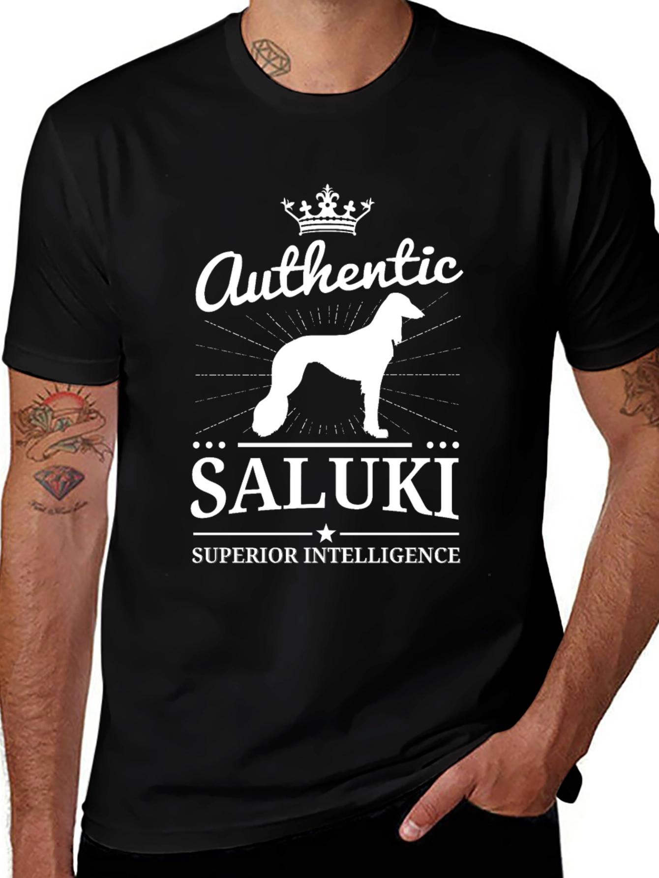 Authentic Saluki Dog T-Shirt Superior Intelligence Tee