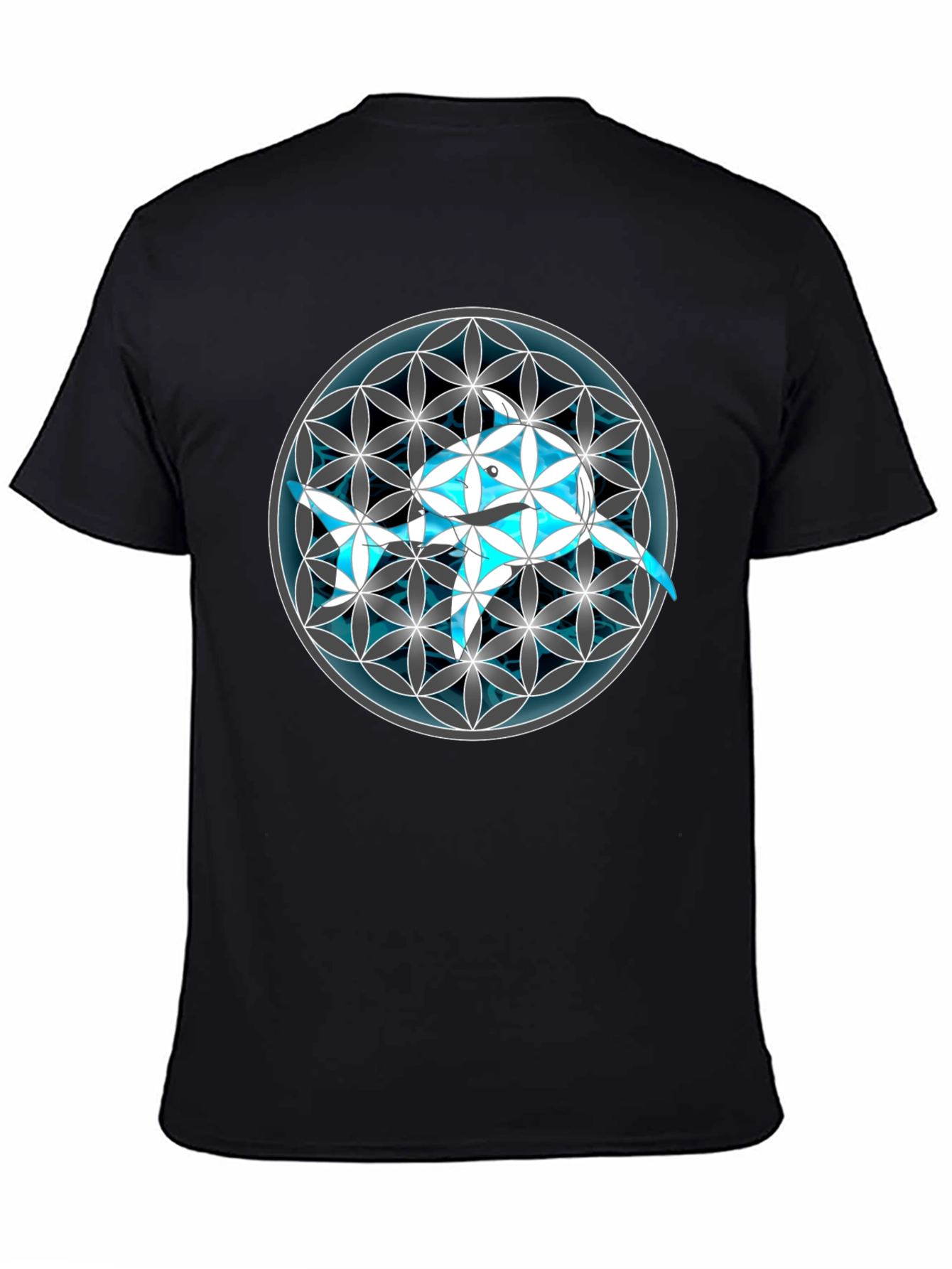 Geometric Dolphin Graphic Tee - Black