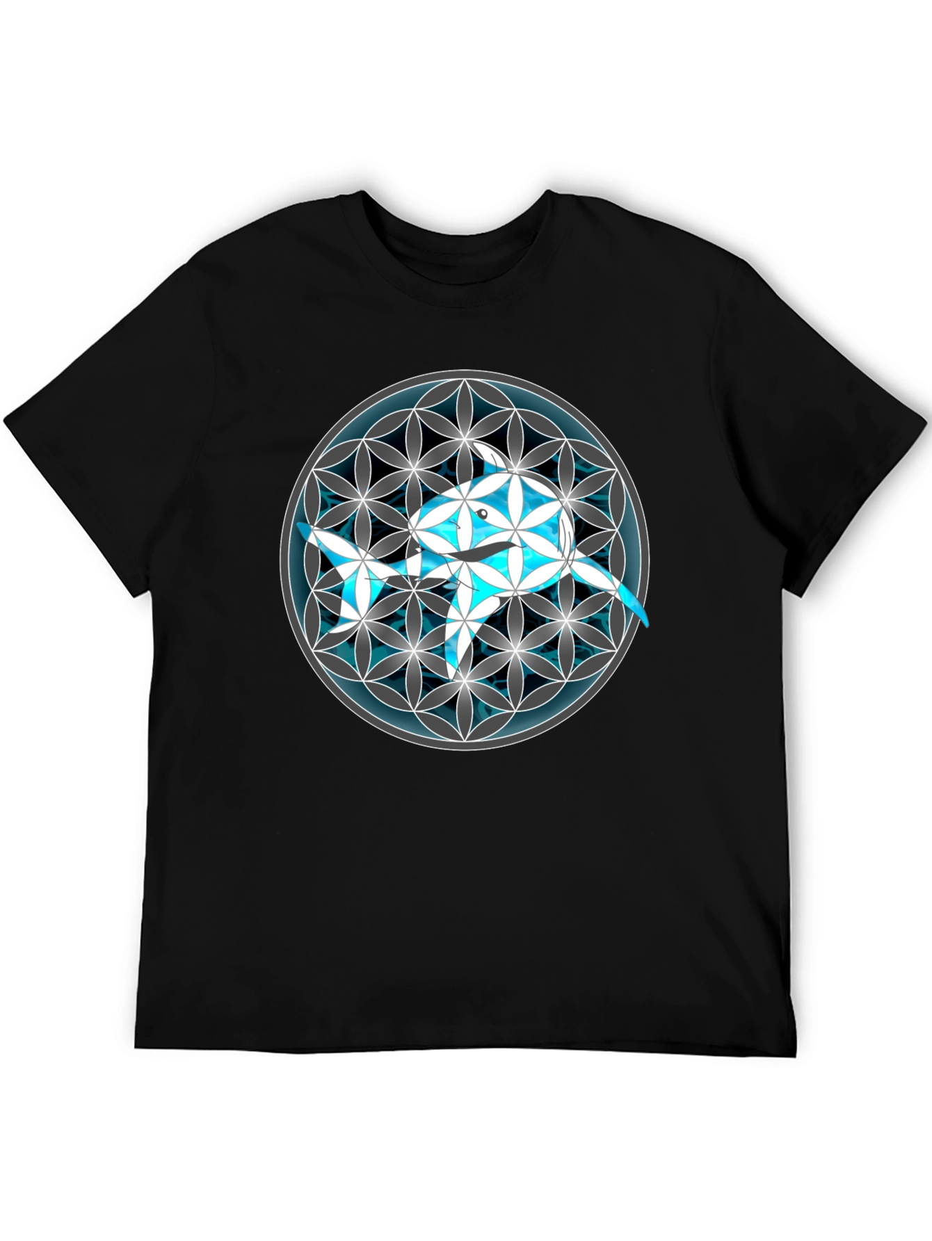 Geometric Dolphin Graphic Tee - Black