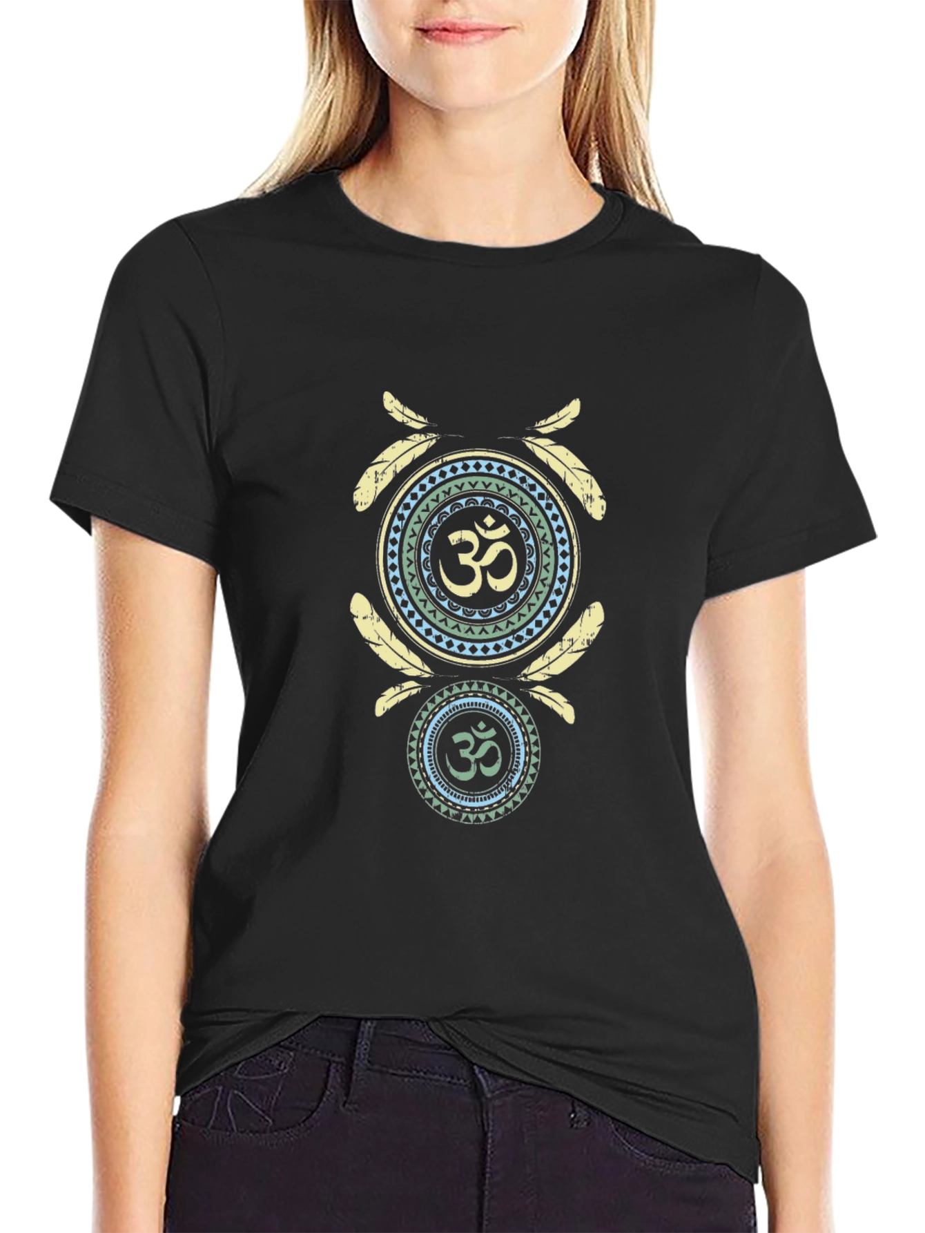 Om Symbol Black T-Shirt: Spiritual Design Casual Wear