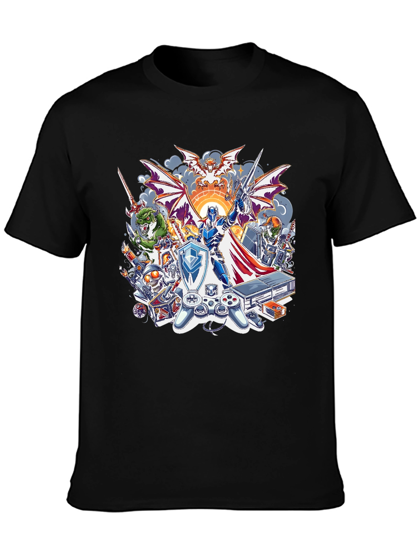 Retro Gaming T-Shirt - Knight & Console Design