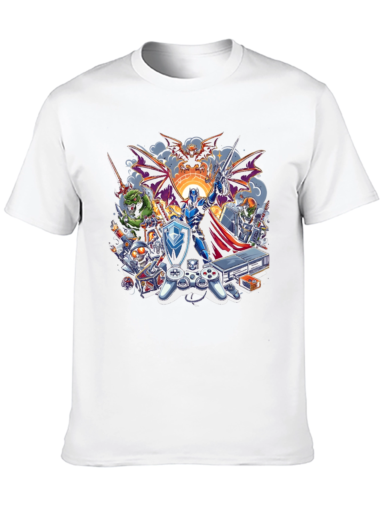 Retro Gaming T-Shirt - Knight & Console Design