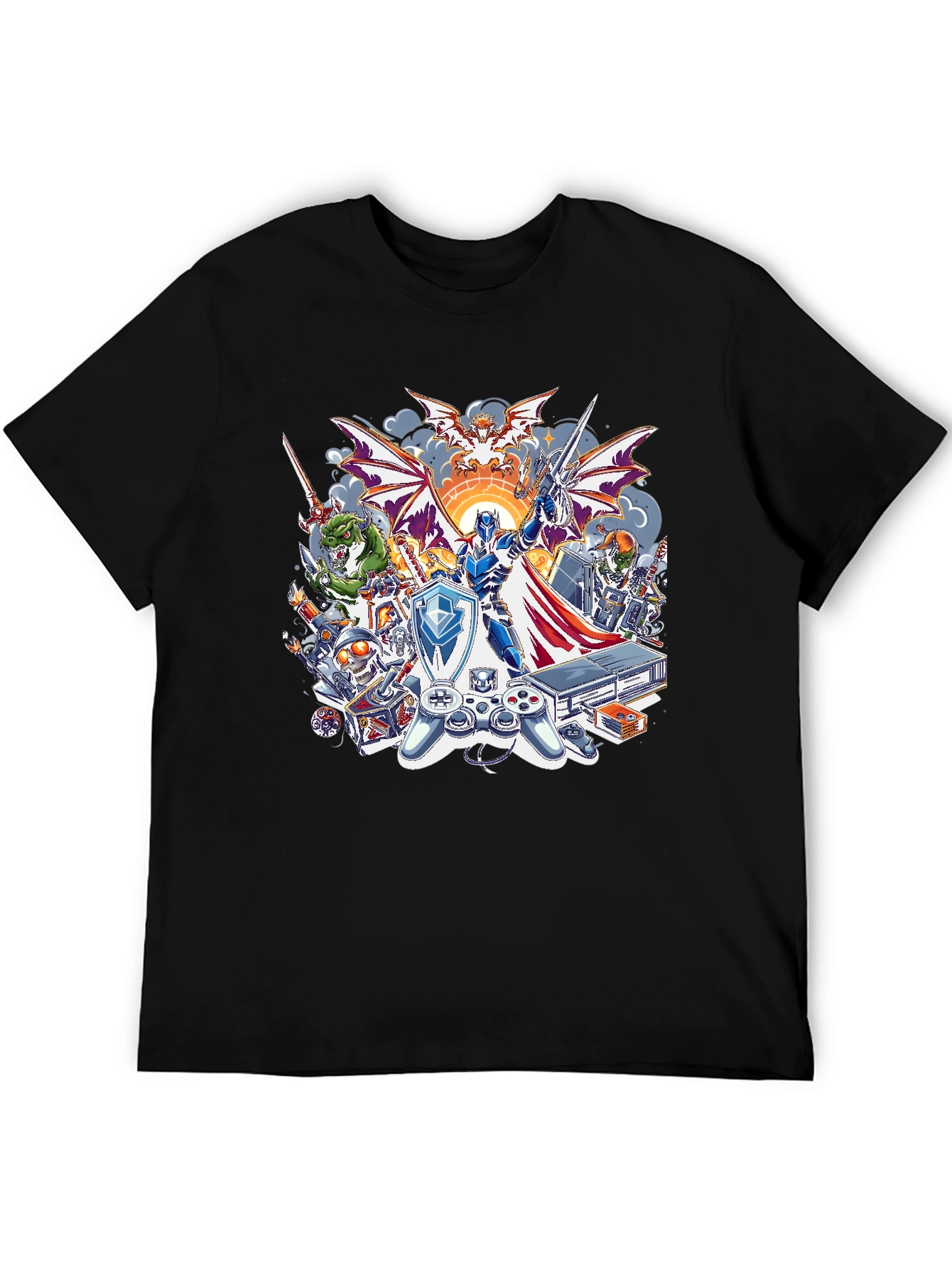 Retro Gaming T-Shirt - Knight & Console Design
