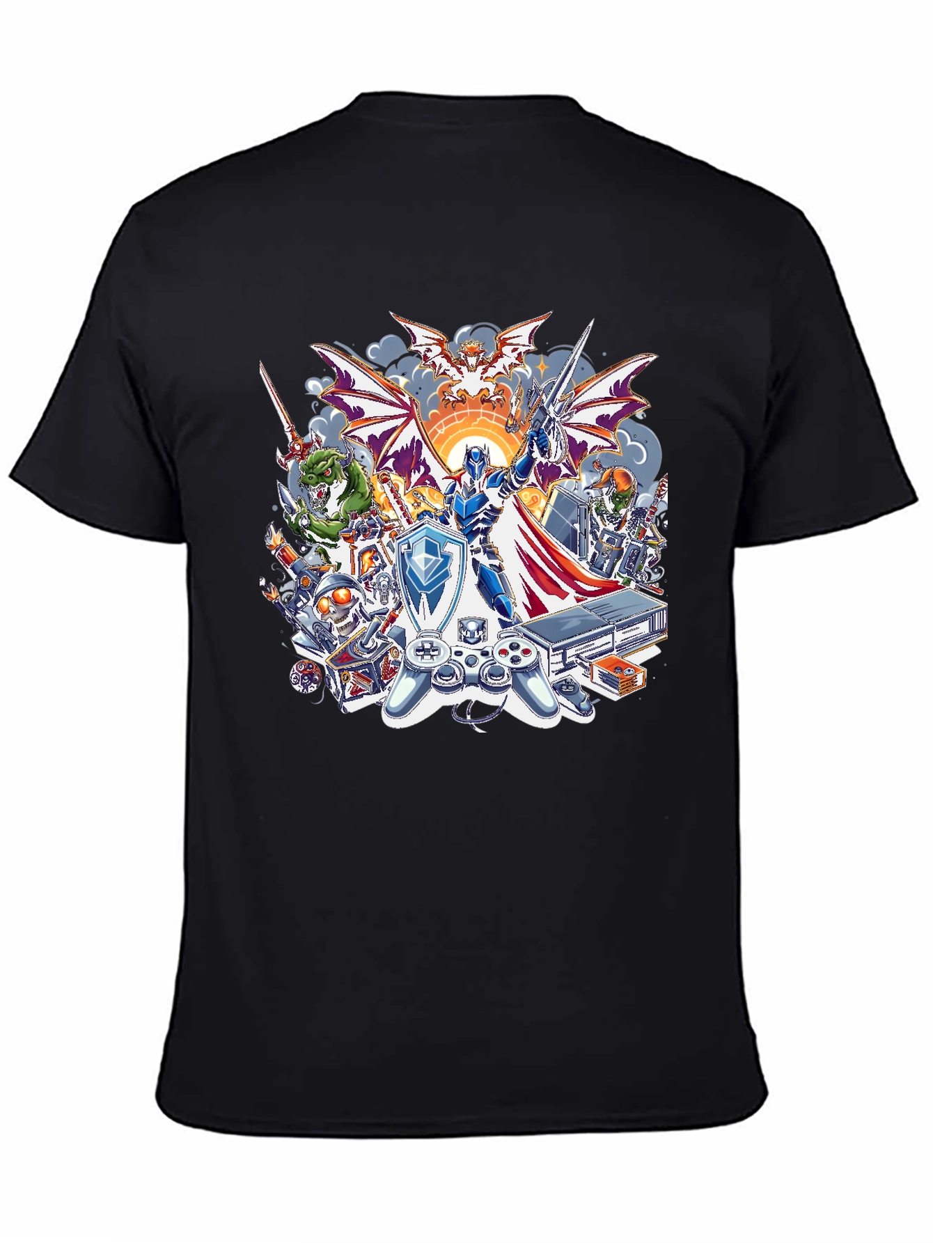 Retro Gaming T-Shirt - Knight & Console Design