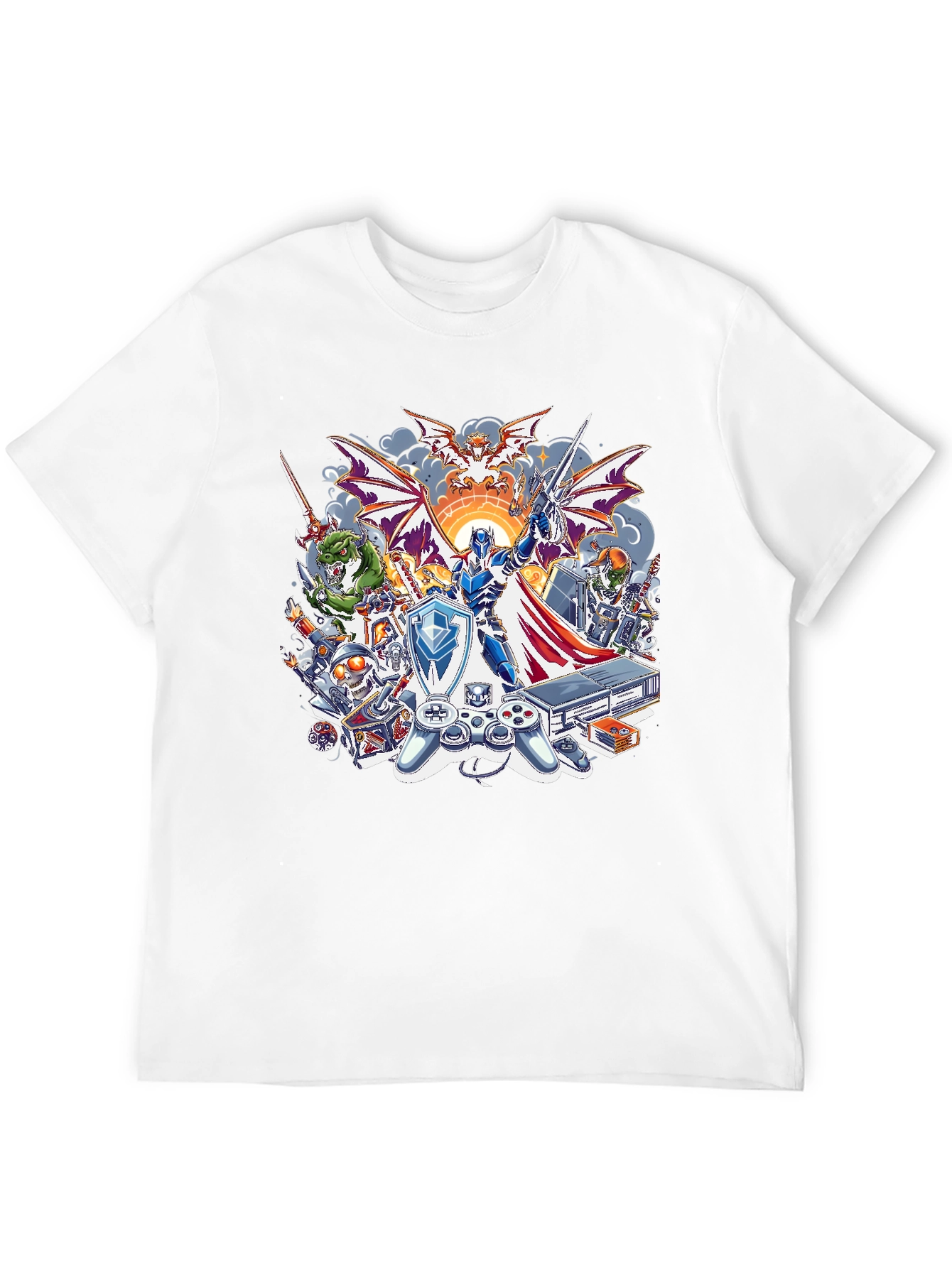 Retro Gaming T-Shirt - Knight & Console Design