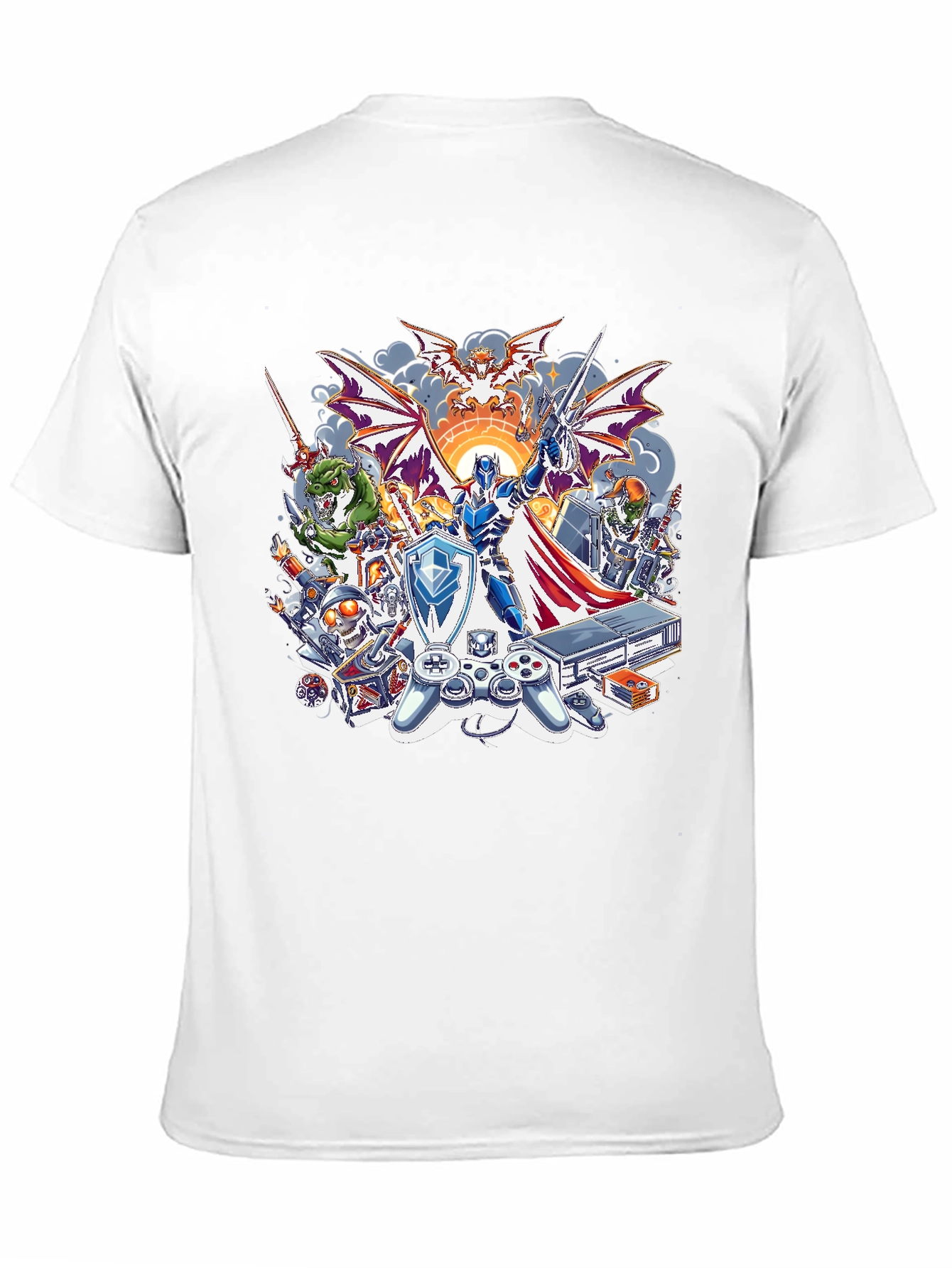 Retro Gaming T-Shirt - Knight & Console Design