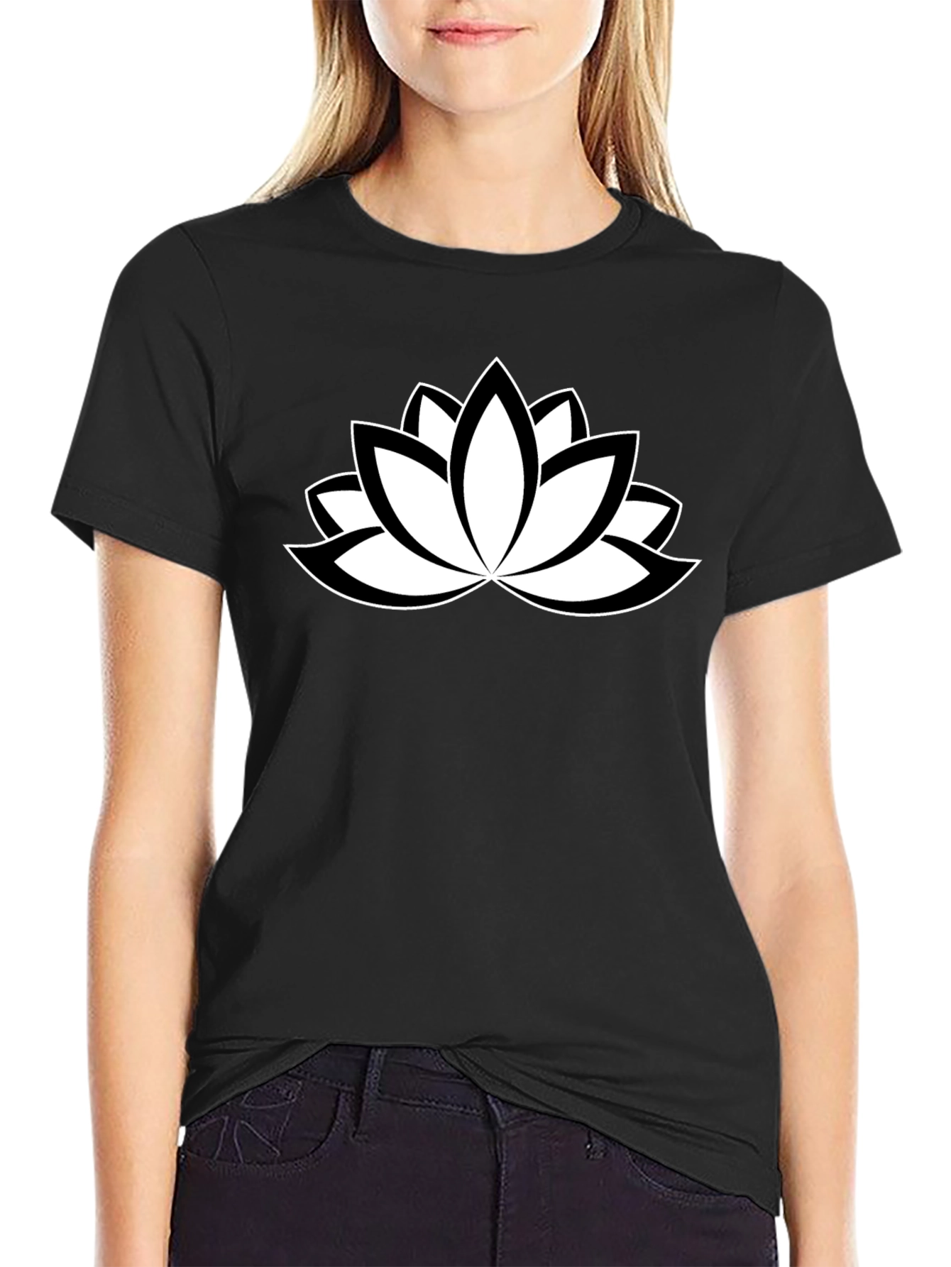 Lotus Flower Graphic T-Shirt - Black