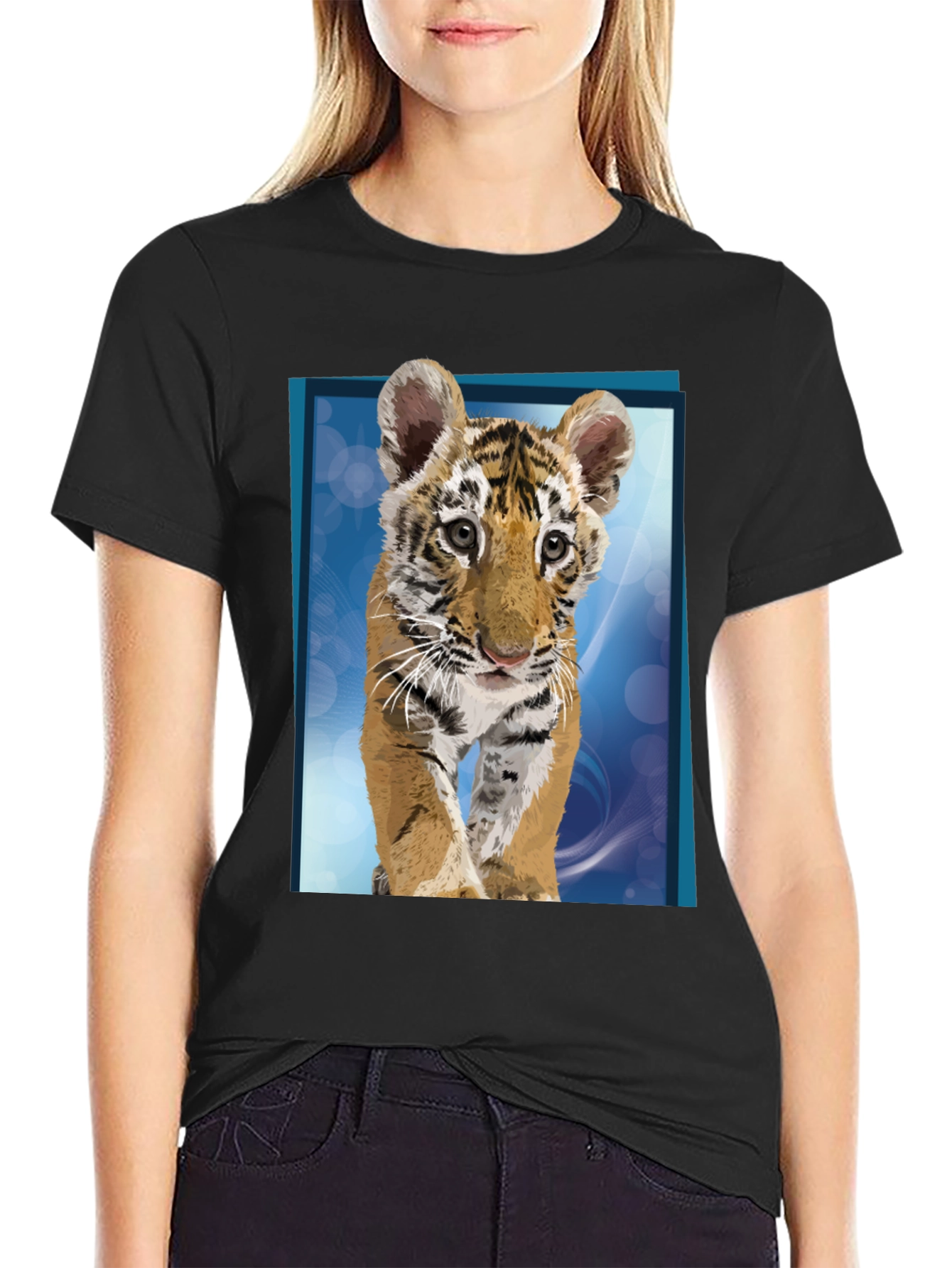 Tiger Cub Graphic Tee - Black Cotton T-Shirt