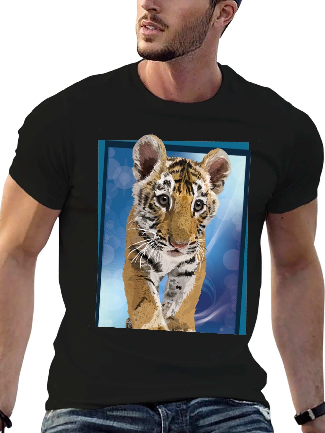 Tiger Cub Graphic Tee - Black Cotton T-Shirt