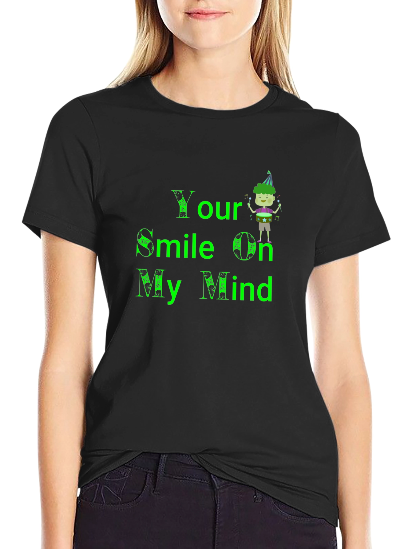 Your Smile On My Mind Black Graphic T-Shirt