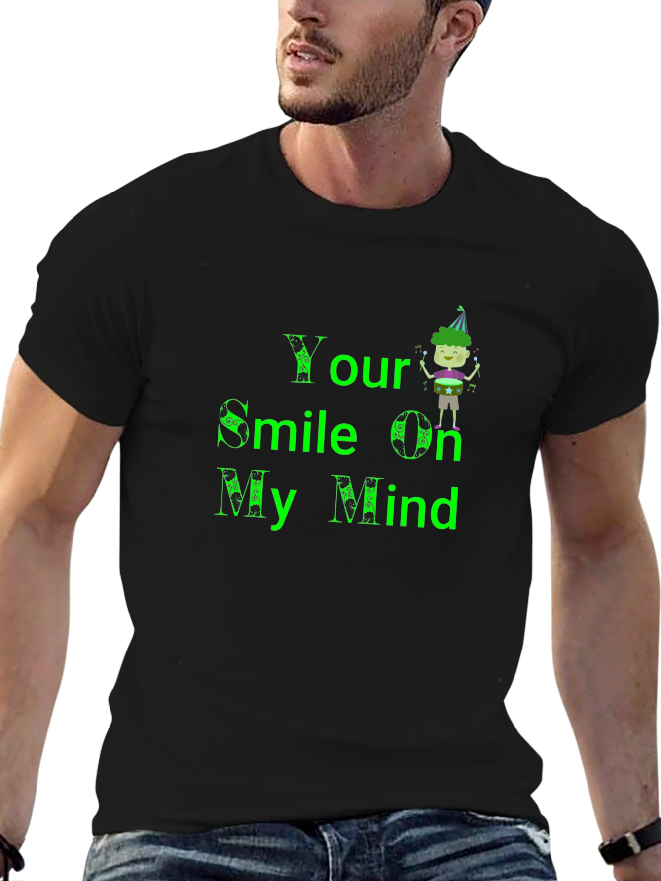 Your Smile On My Mind Black Graphic T-Shirt