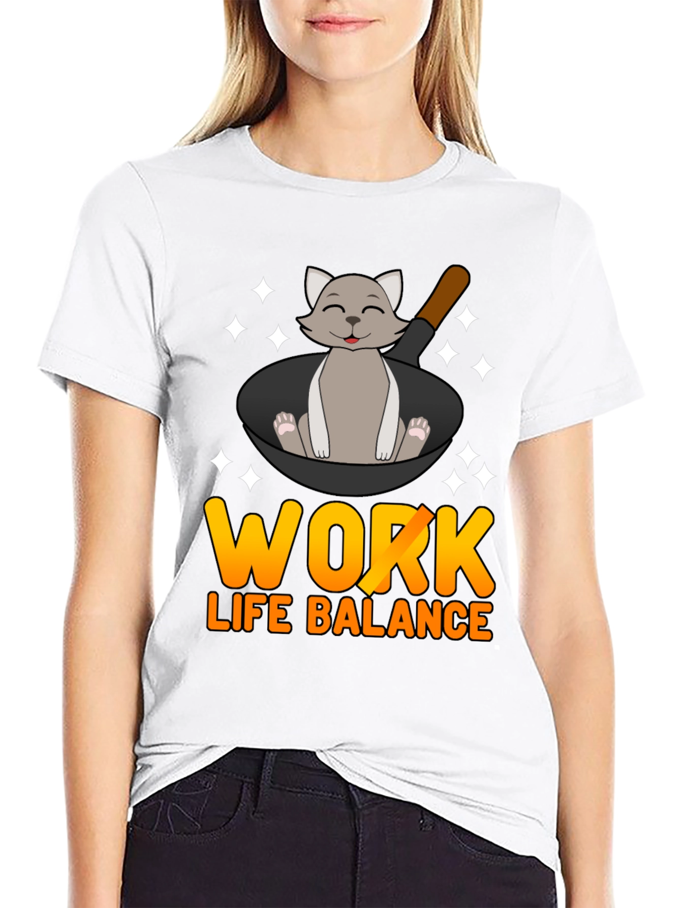 Work Life Balance Cat Pan T-Shirt