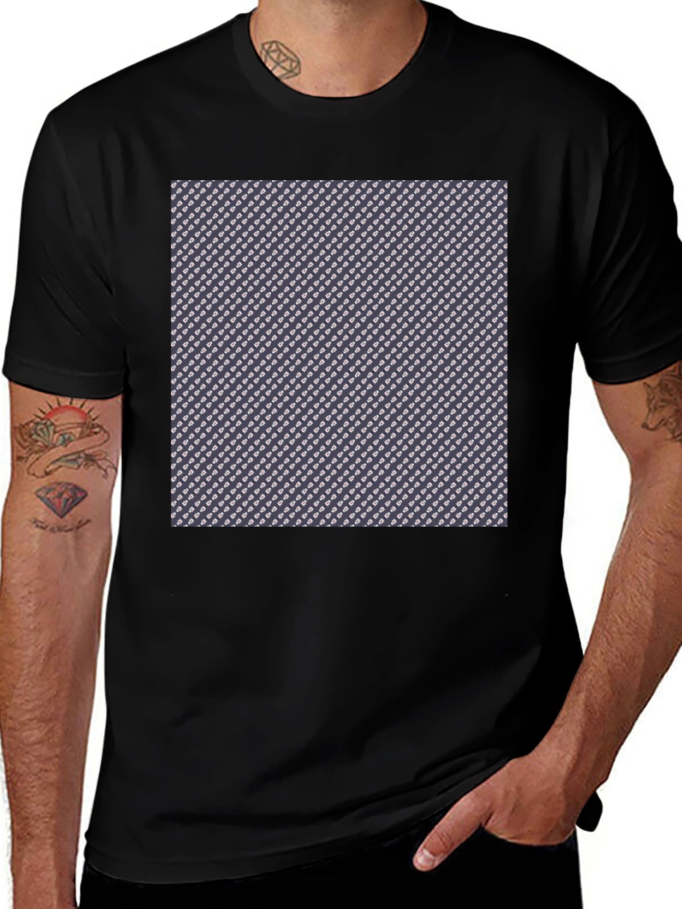 Patterned Print Crew Neck T-Shirt