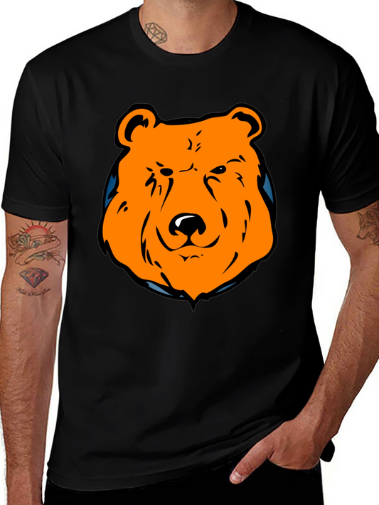 Orange Bear Graphic Black T-Shirt