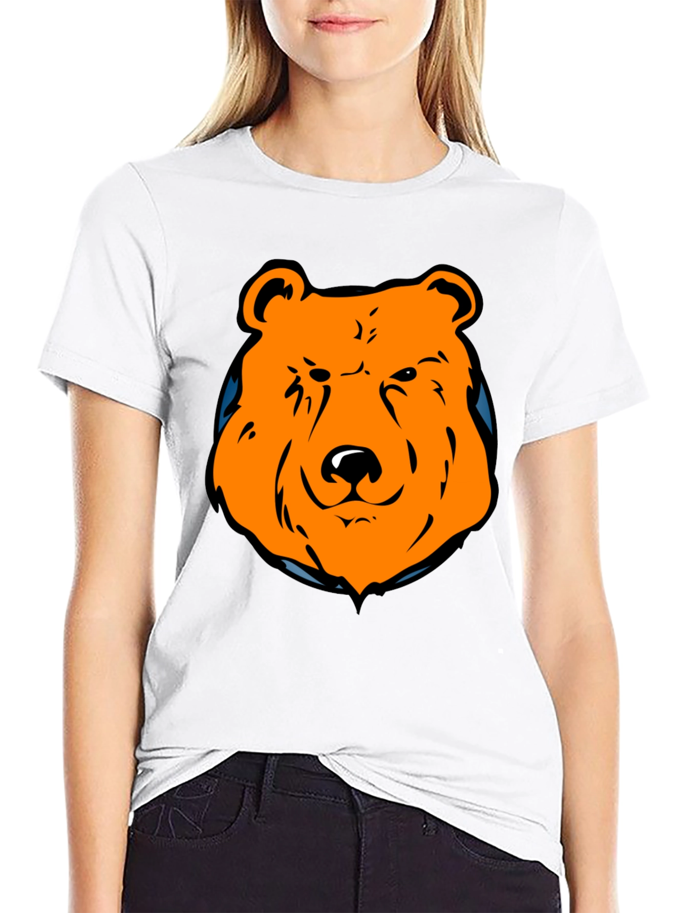 Orange Bear Graphic Black T-Shirt