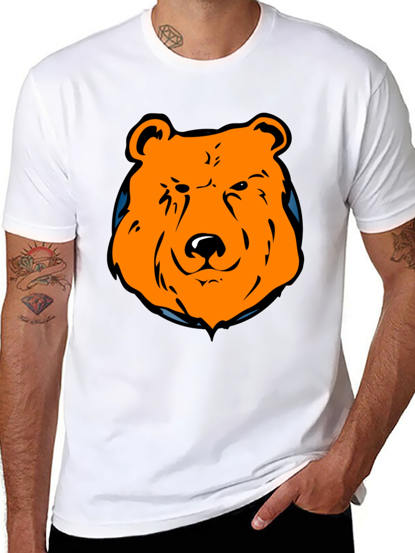 Orange Bear Graphic Black T-Shirt