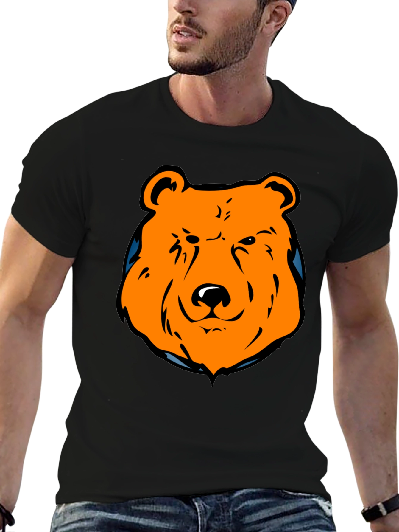 Orange Bear Graphic Black T-Shirt