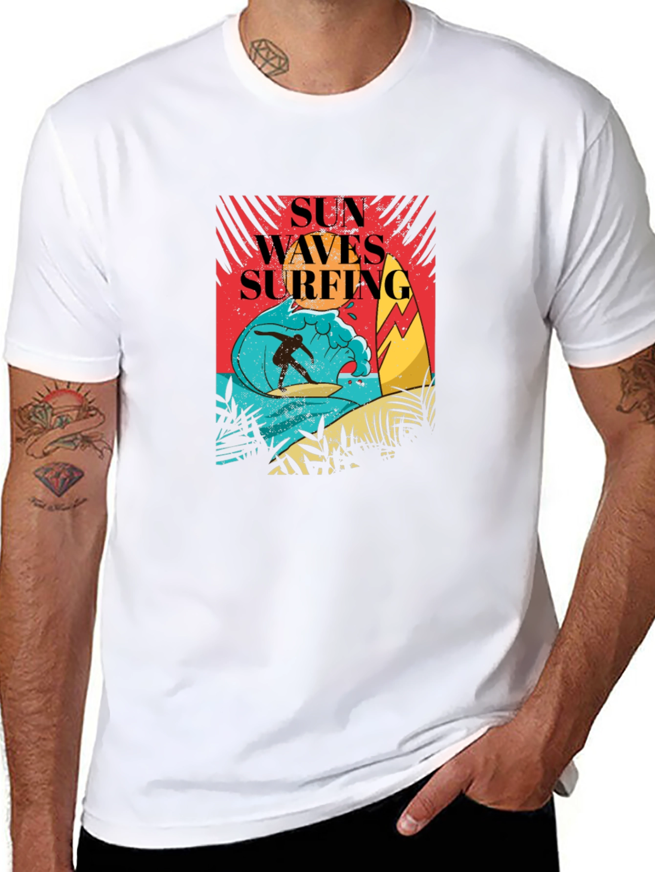Sun Waves Surfing Graphic Tee