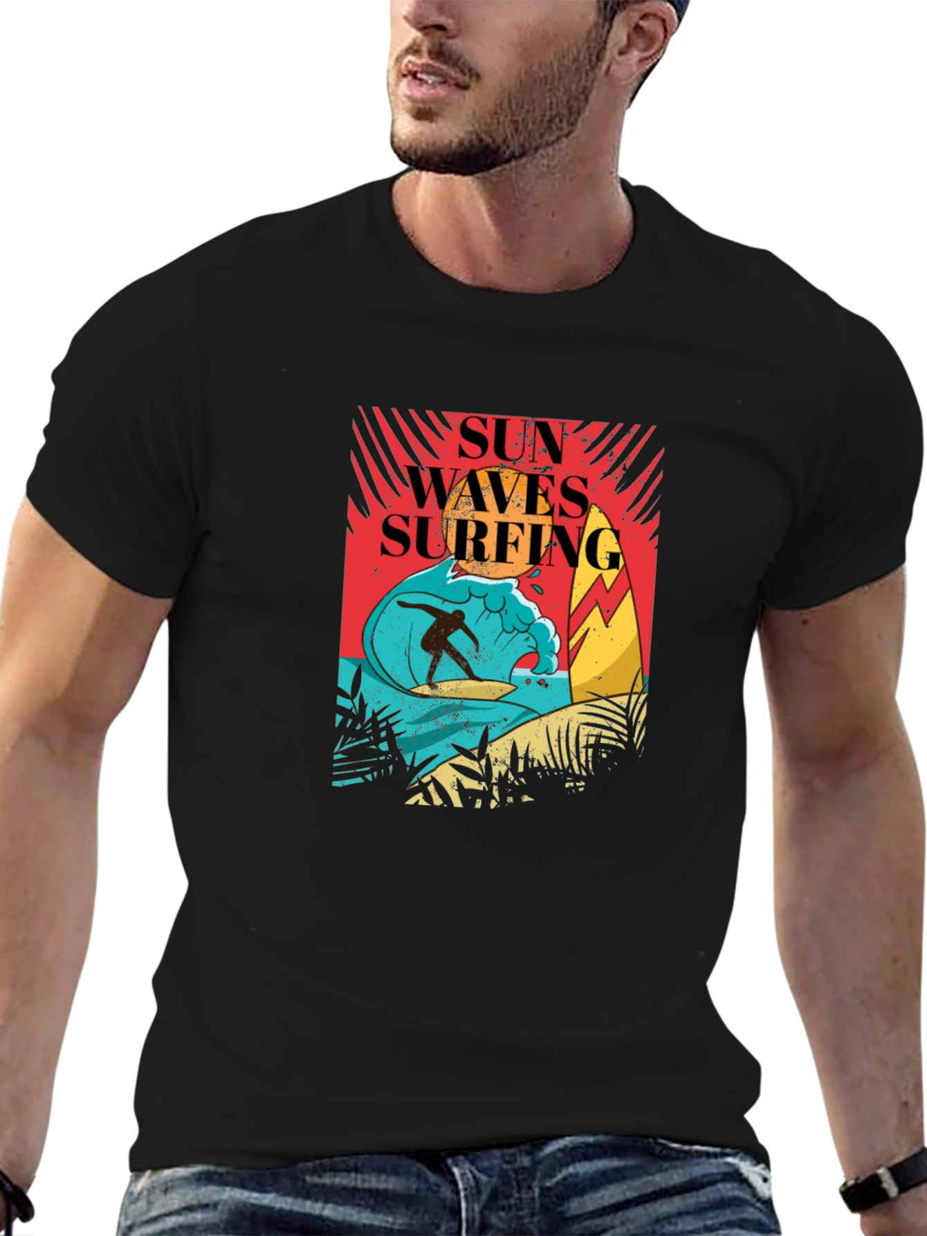 Sun Waves Surfing Graphic Tee