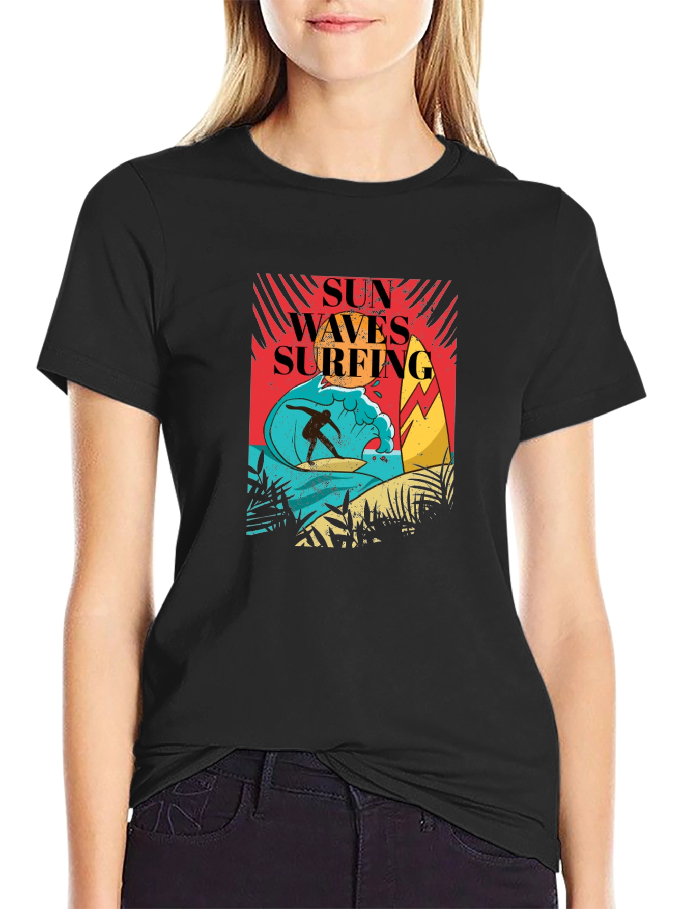 Sun Waves Surfing Graphic Tee