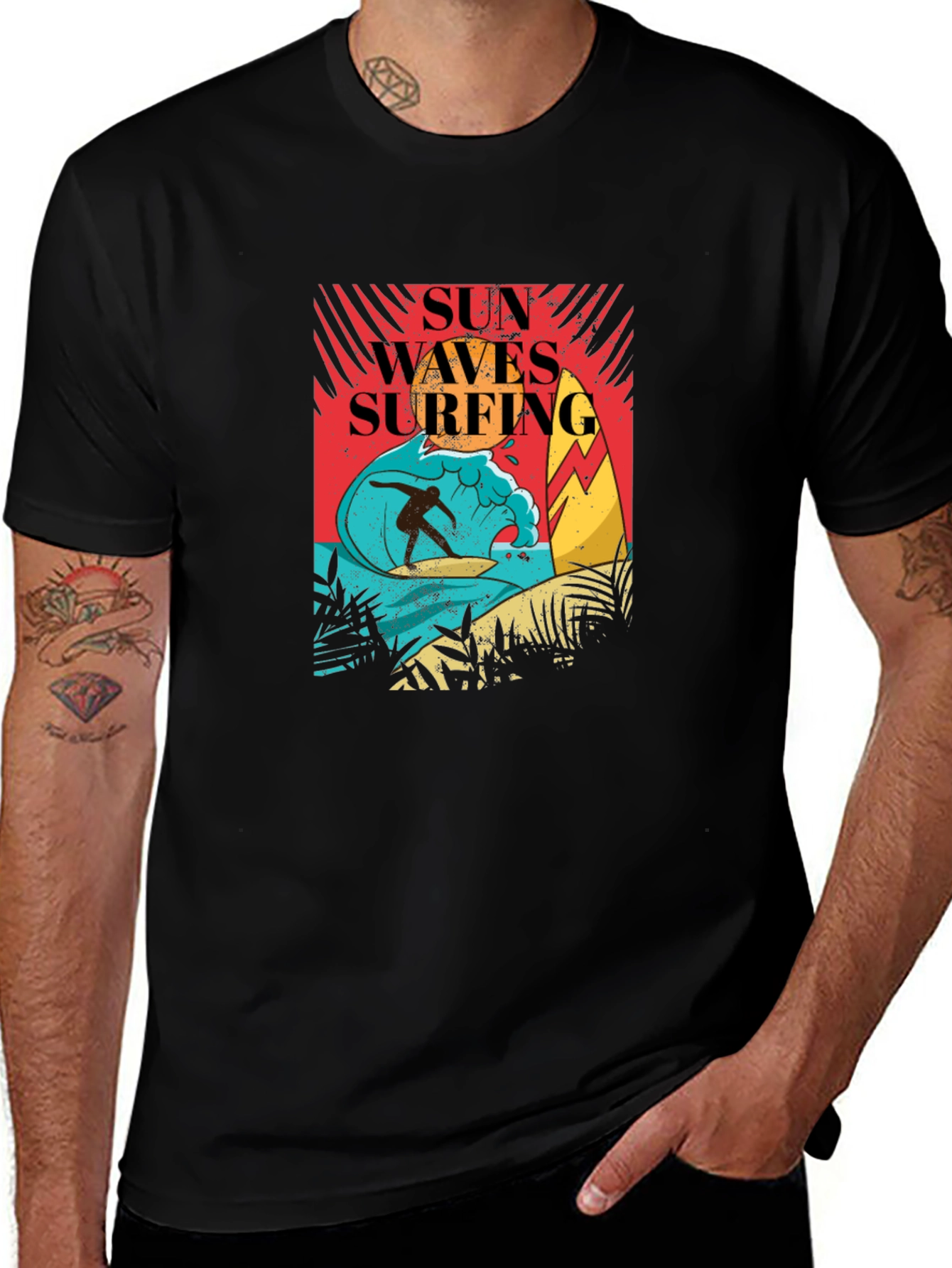 Sun Waves Surfing Graphic Tee