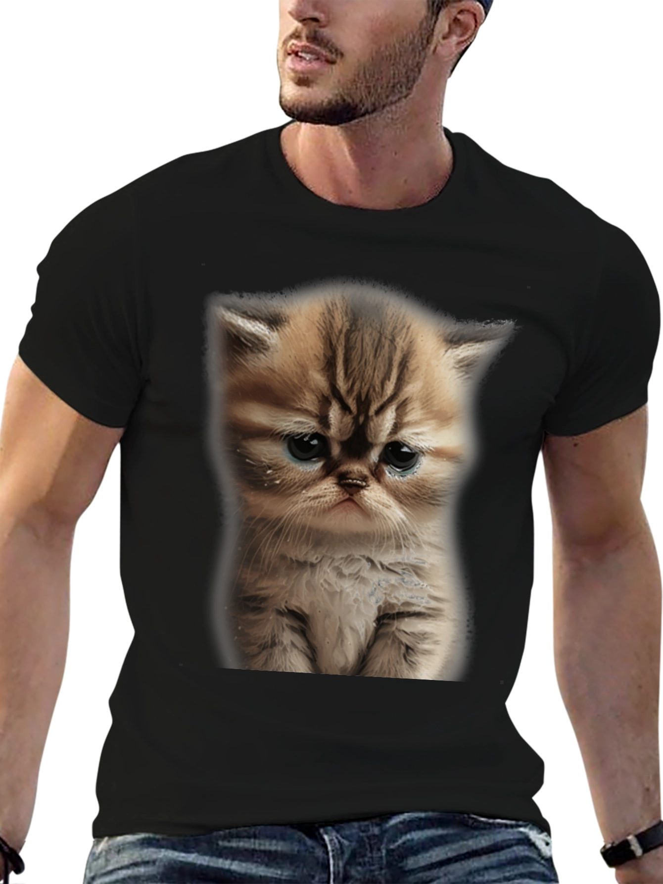 Sad Cat Graphic Tee - Black T-Shirt
