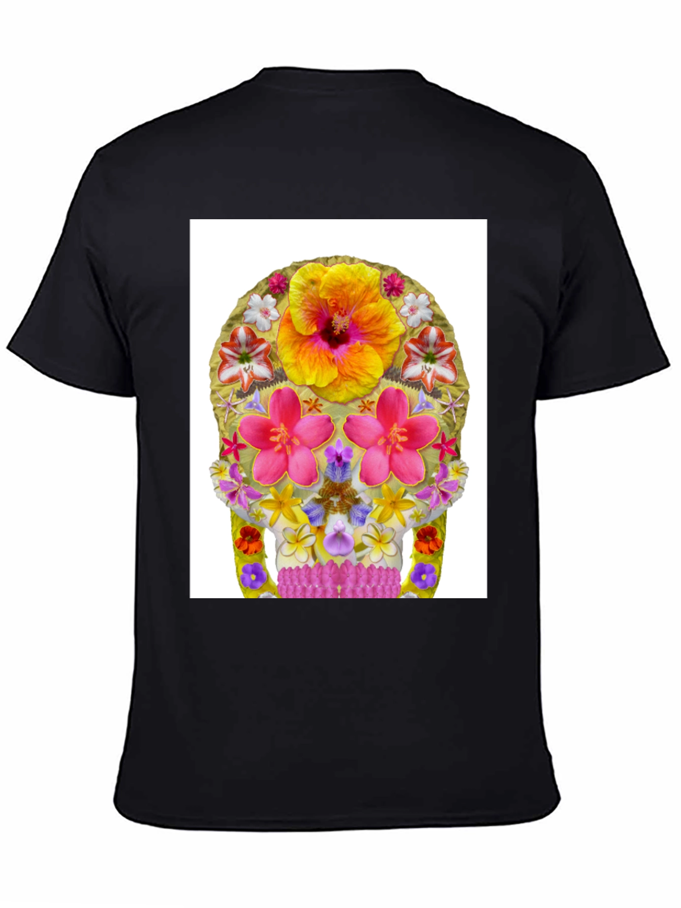 Floral Skull Graphic Tee - Mens Black T-Shirt