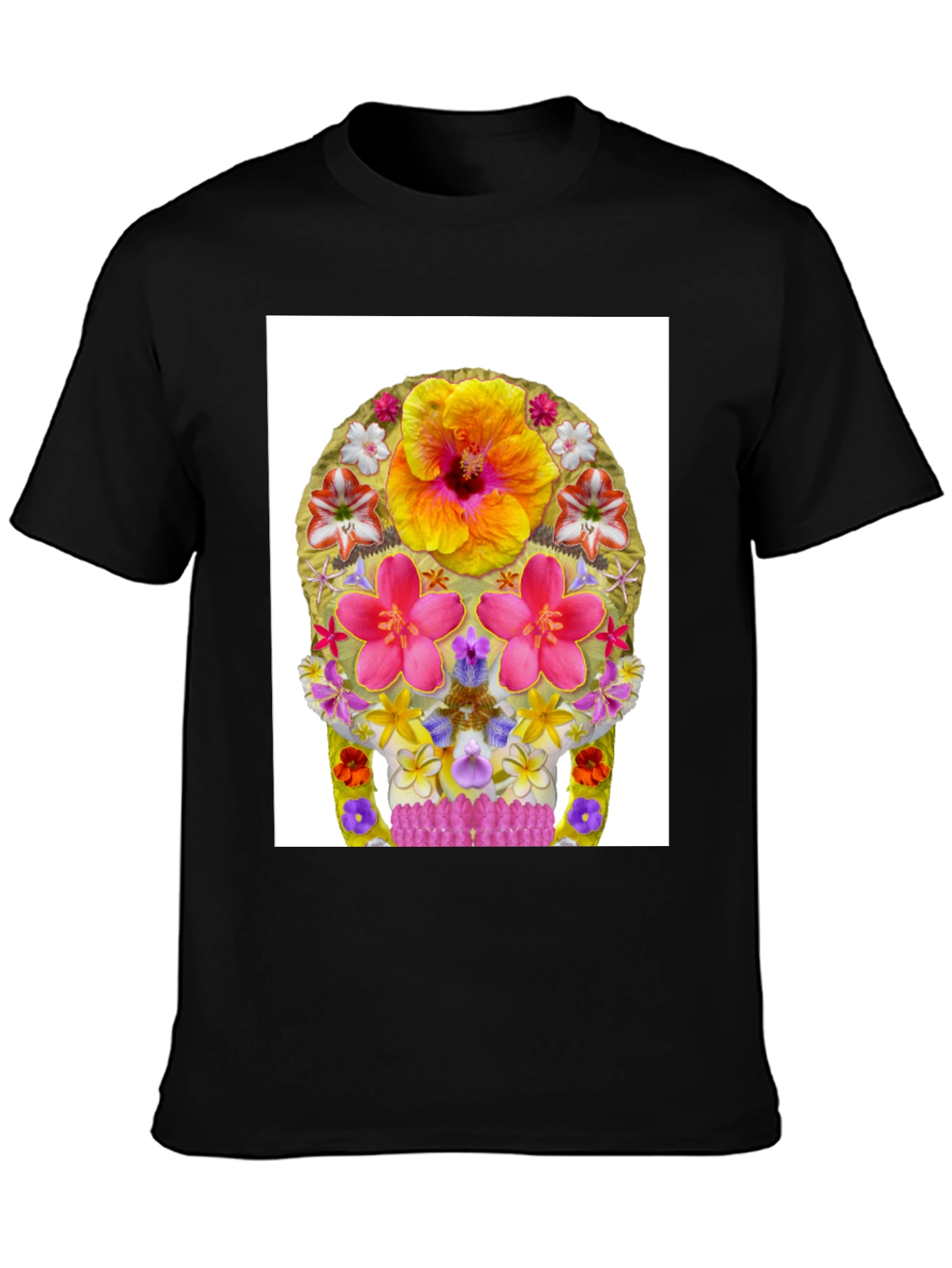 Floral Skull Graphic Tee - Mens Black T-Shirt