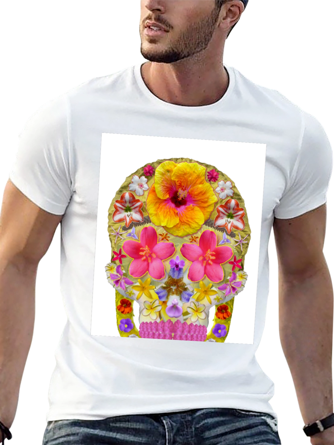 Floral Skull Graphic Tee - Mens Black T-Shirt