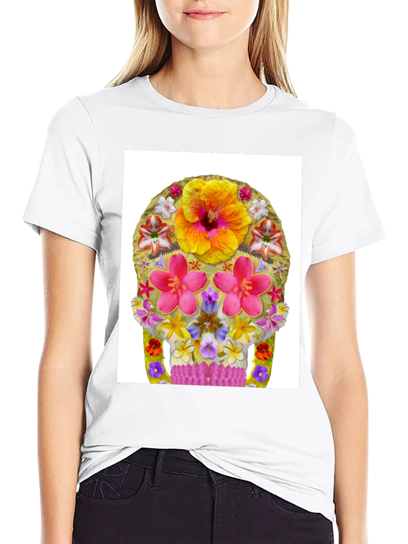 Floral Skull Graphic Tee - Mens Black T-Shirt