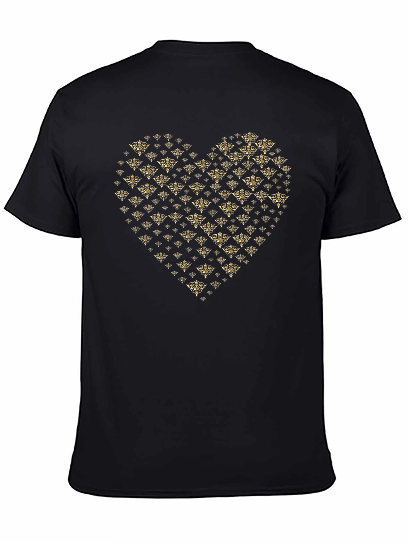 Gold Heart Print Black T-Shirt