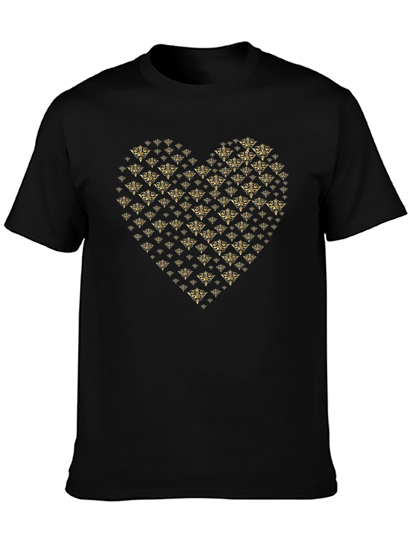 Gold Heart Print Black T-Shirt