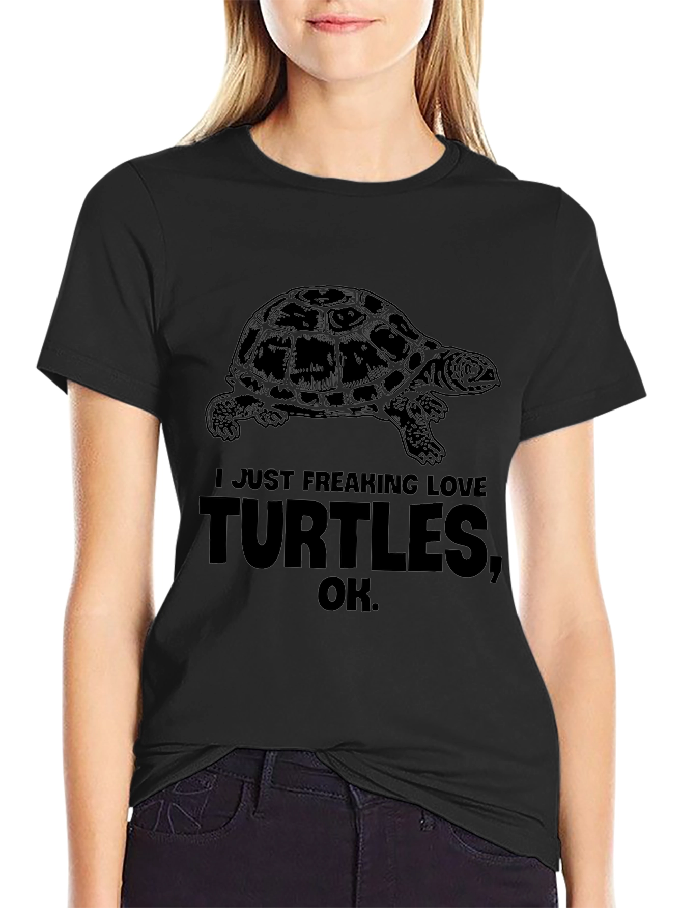 I Just Freaking Love Turtles Black Graphic Tee