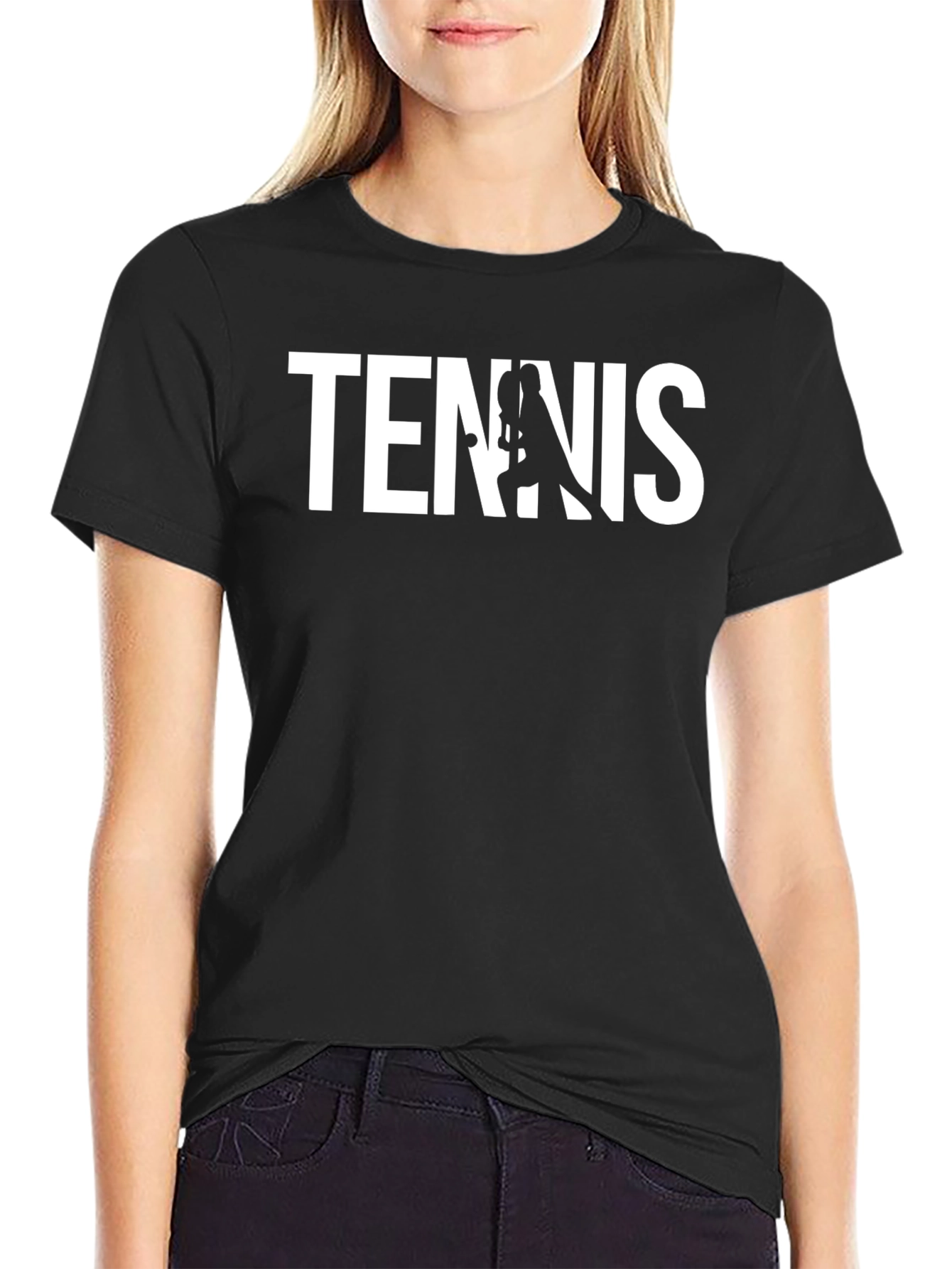 Tennis Player Graphic Tee - Black Cotton