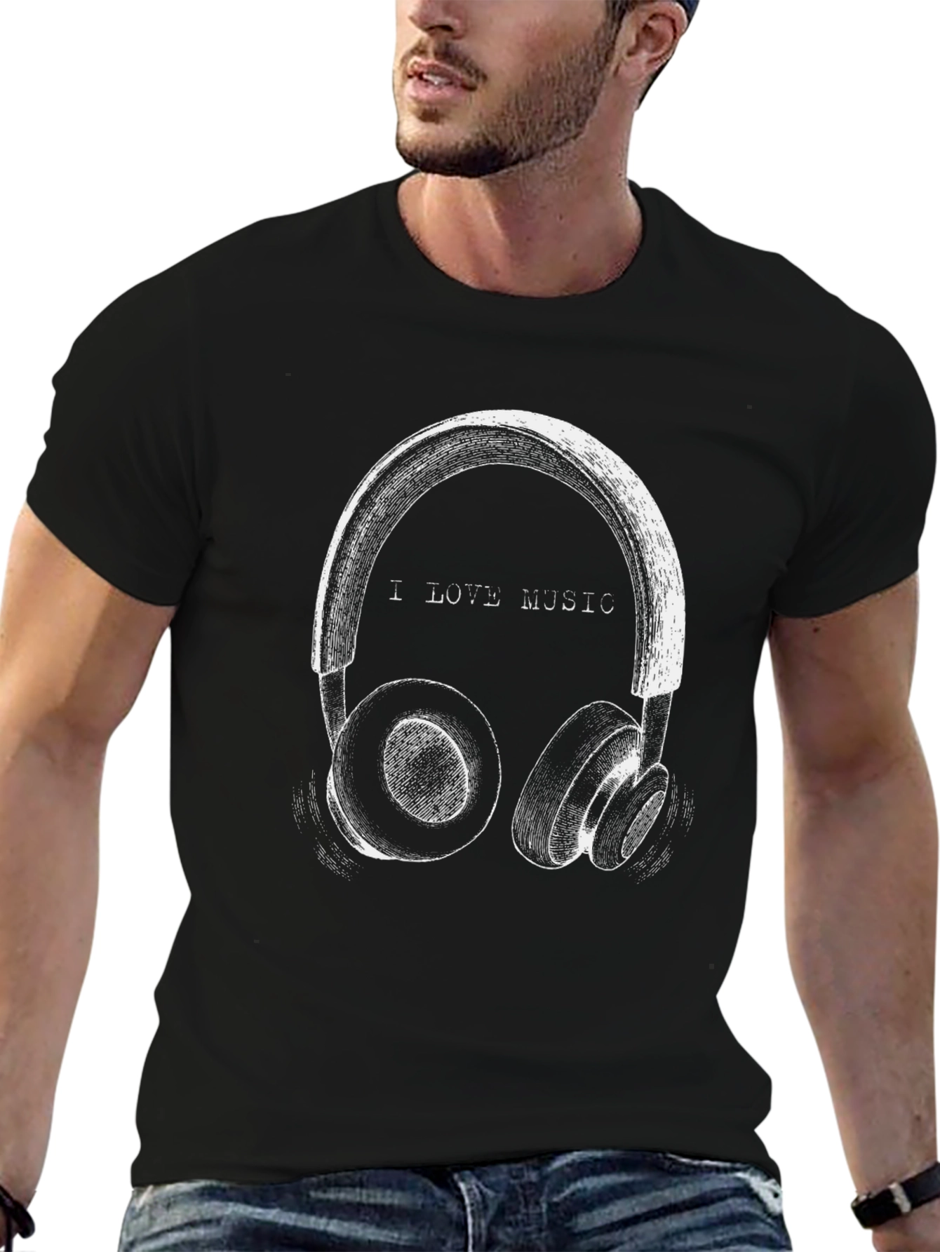 I Love Music Graphic T-Shirt - Casual Black Tee