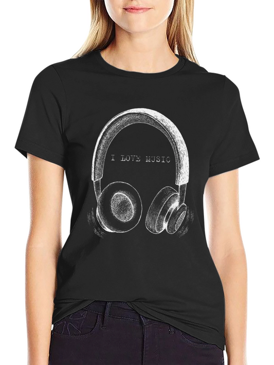 I Love Music Graphic T-Shirt - Casual Black Tee