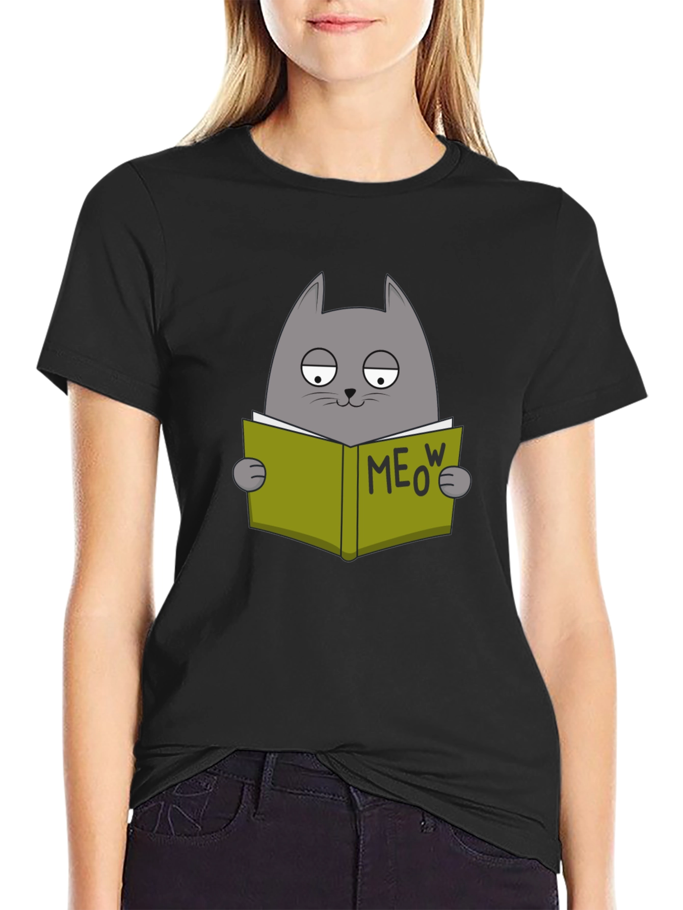 Cat Reading Book Meow T-Shirt