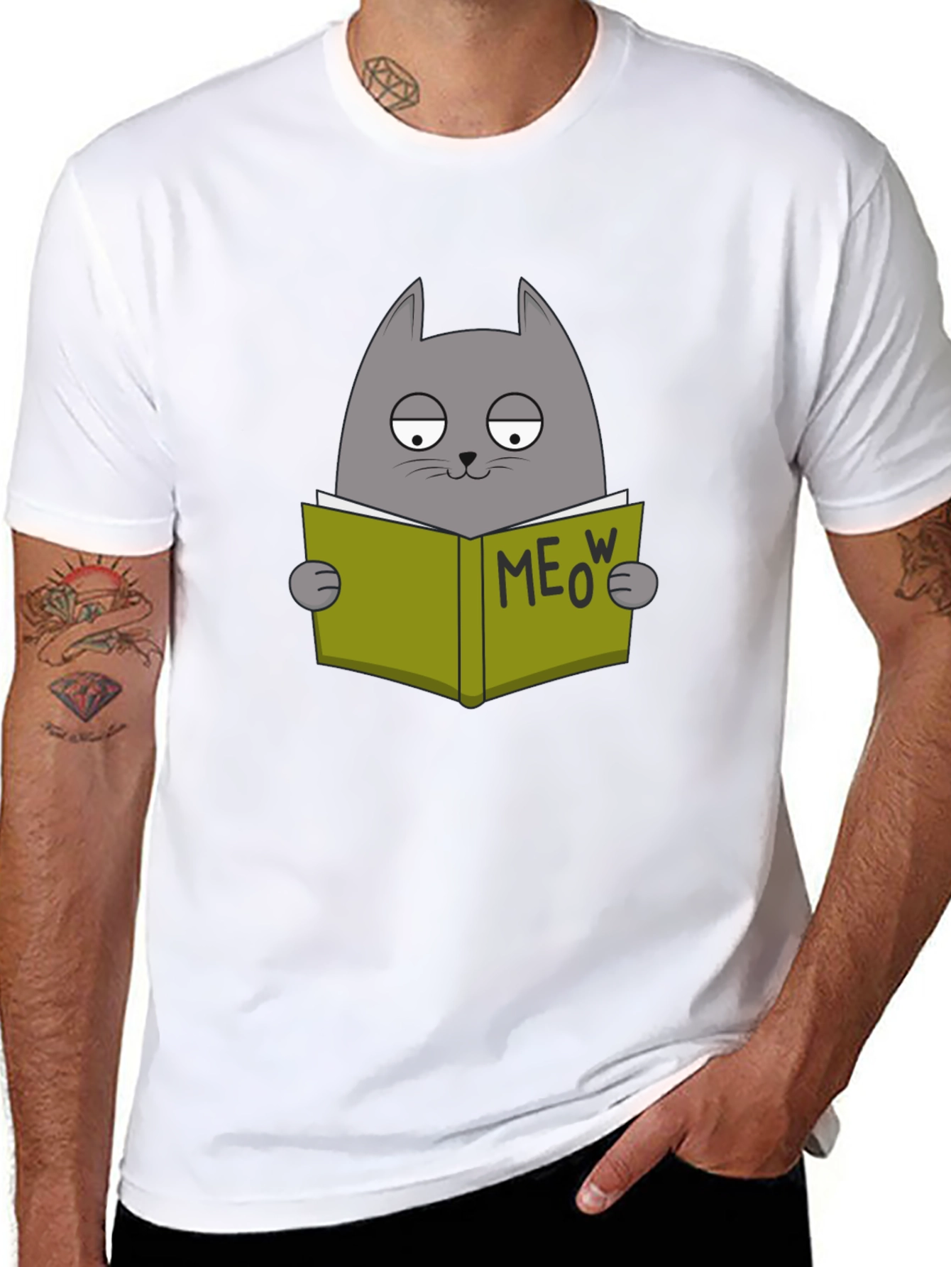 Cat Reading Book Meow T-Shirt