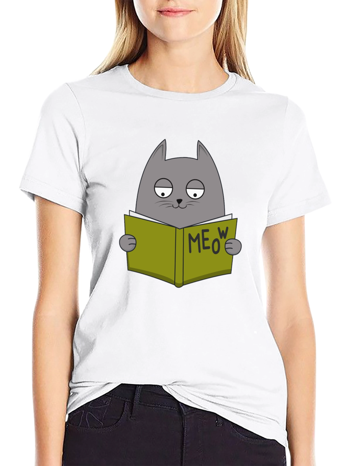Cat Reading Book Meow T-Shirt