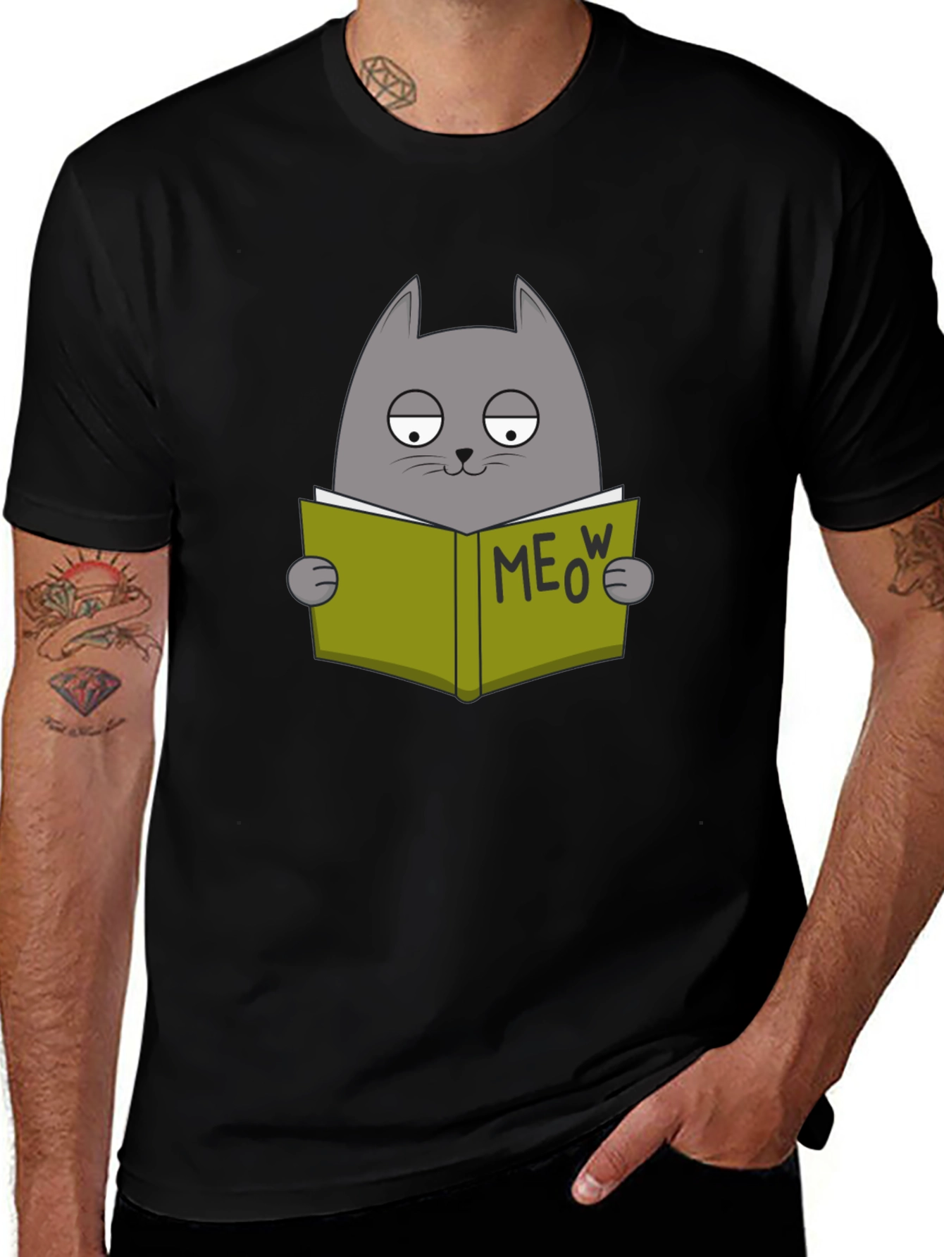 Cat Reading Book Meow T-Shirt