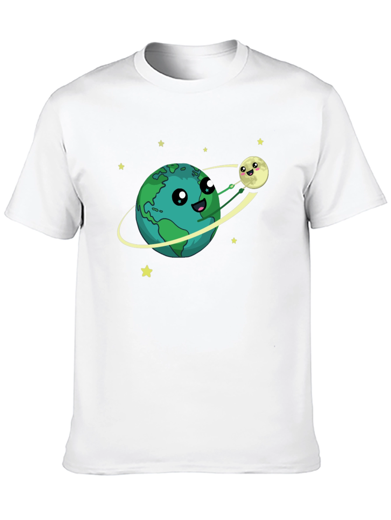 Earth & Moon Cartoon Graphic Black T-Shirt