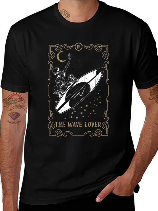The Wave Lover Graphic T-Shirt - Surfer Skeleton Tarot Card