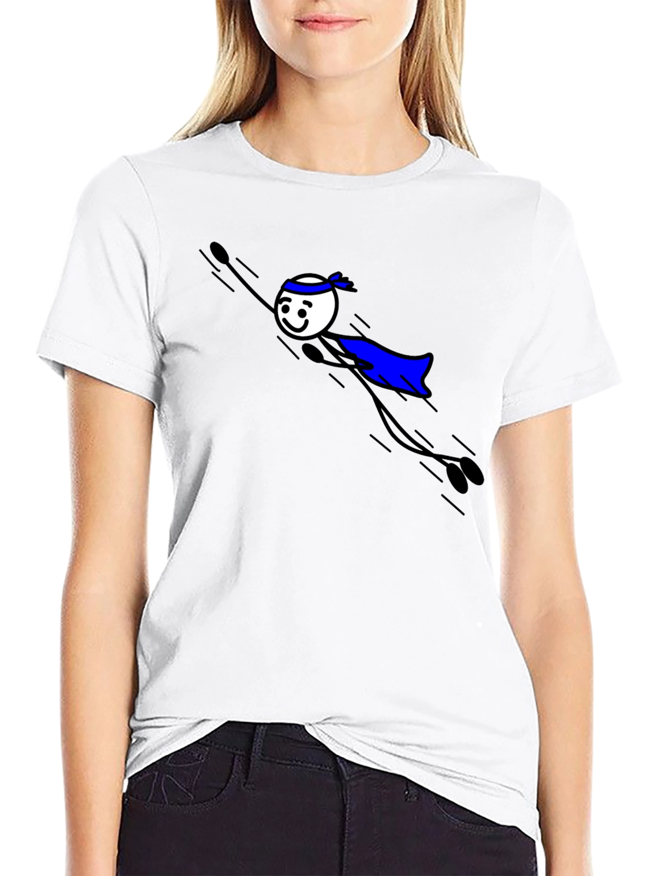 Black T-Shirt with Superhero Stick Figure Graphic