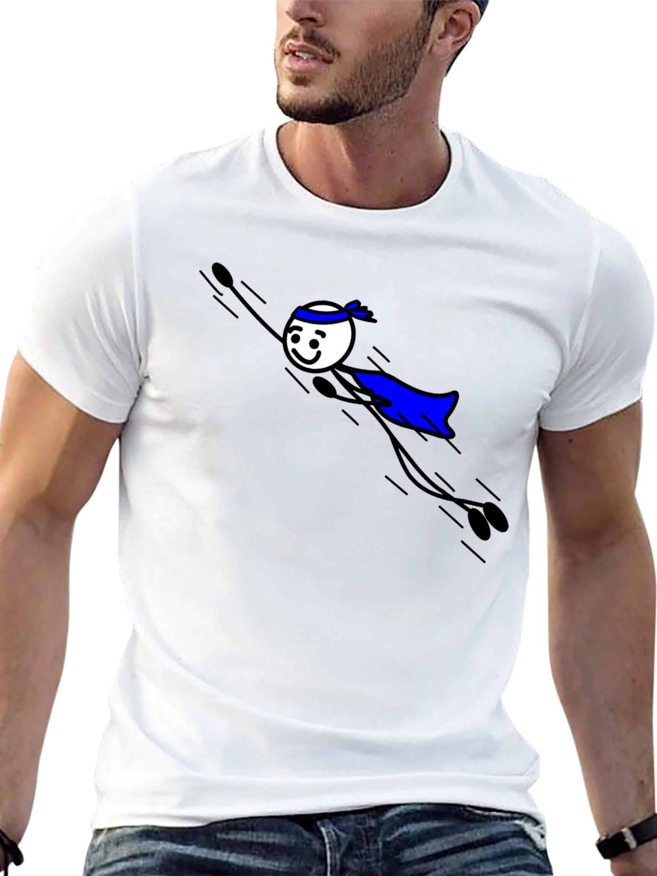 Black T-Shirt with Superhero Stick Figure Graphic