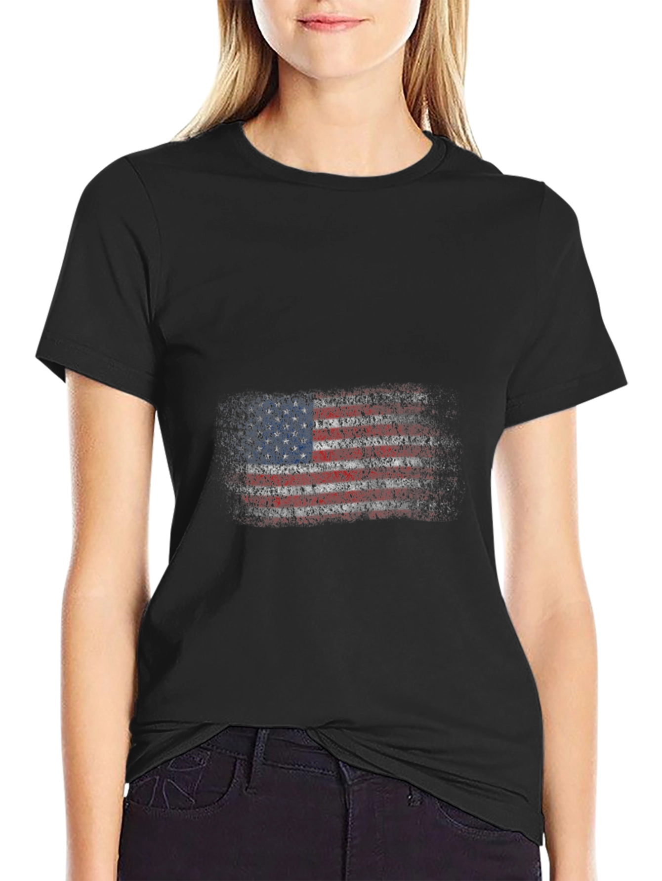USA Flag Graphic Tee - Patriotic Mens Black T-Shirt