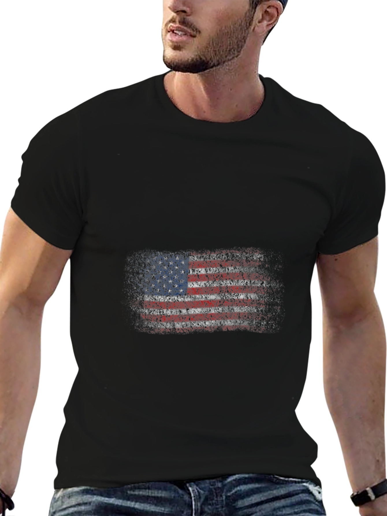 USA Flag Graphic Tee - Patriotic Mens Black T-Shirt