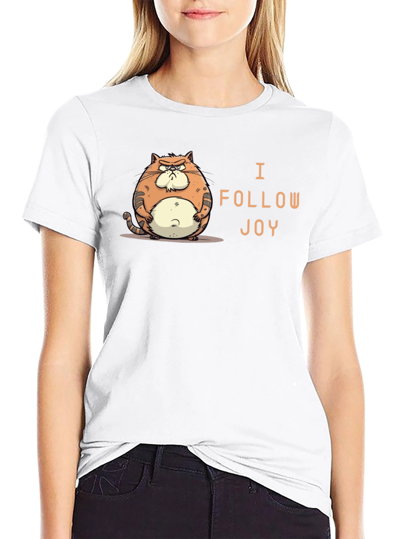 Funny Grumpy Cat Black T-Shirt - I Follow Joy!