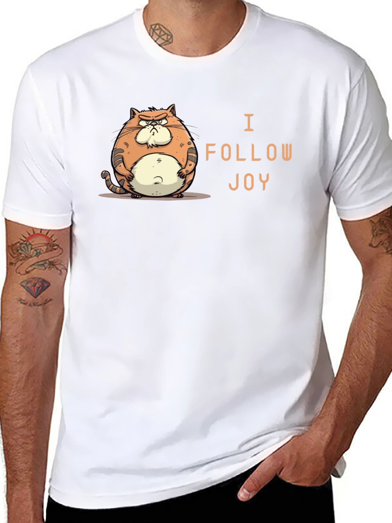 Funny Grumpy Cat Black T-Shirt - I Follow Joy!