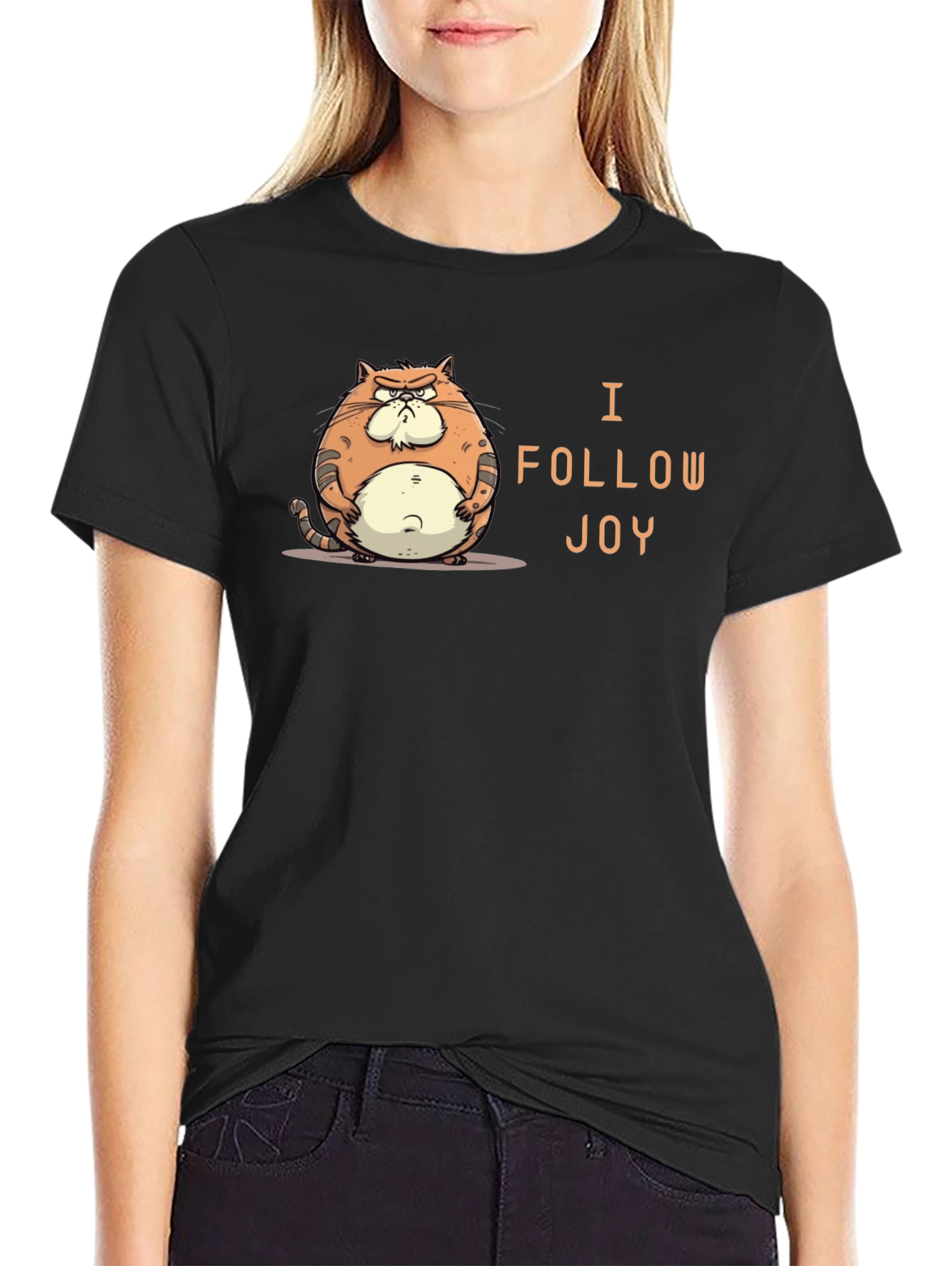 Funny Grumpy Cat Black T-Shirt - I Follow Joy!
