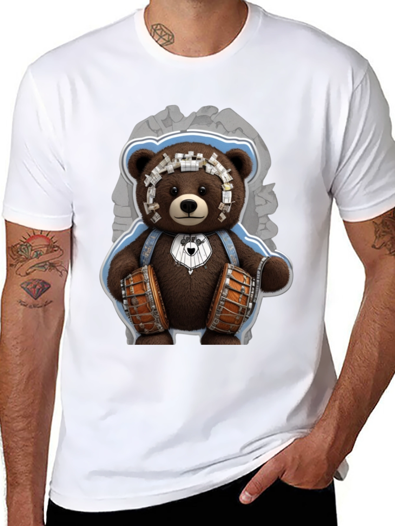 Teddy Bear Drummer Graphic T-Shirt